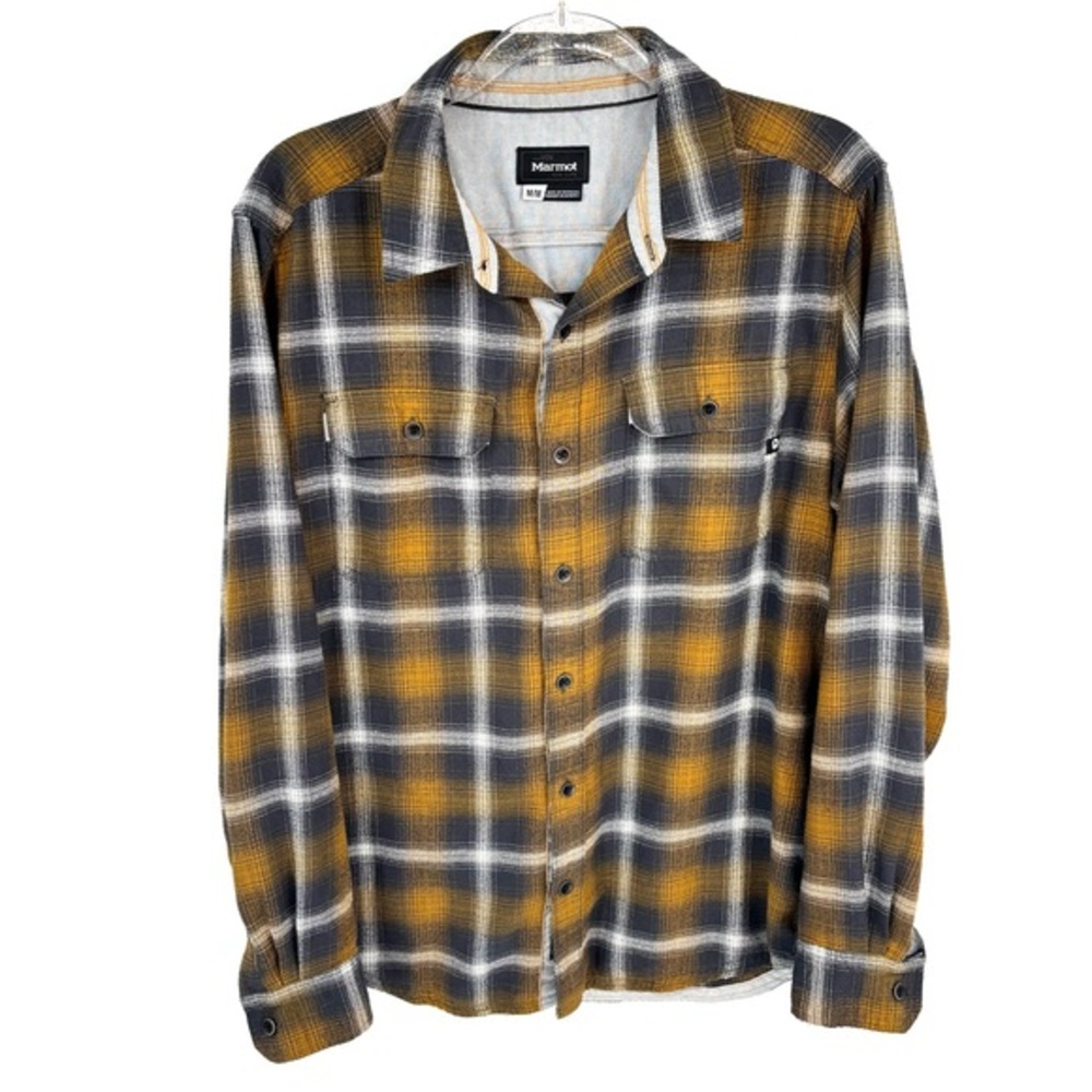 Marmot Jasper Midweight Flannel Long Sleeve Shirt‎ Medium Mustard Gray Cabincore
